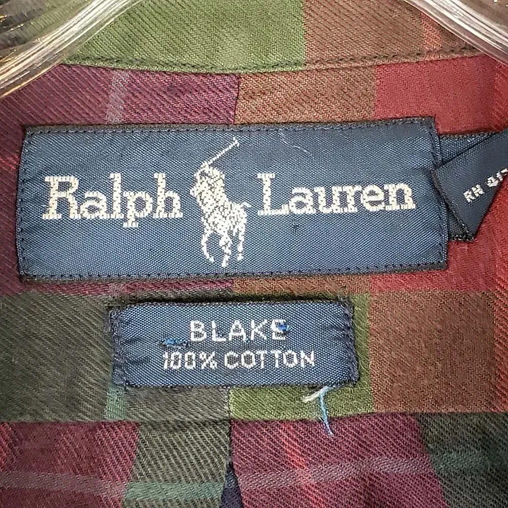 Polo Ralph Lauren Oxford Shirt Mens Size Large L Blake Plaid Button Down Flaw